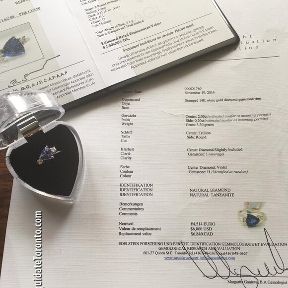 14K White Gold Diamond & Blue Trillion Cut Tanzanite Ring. Real Gemstones! - Picture 6 of 12